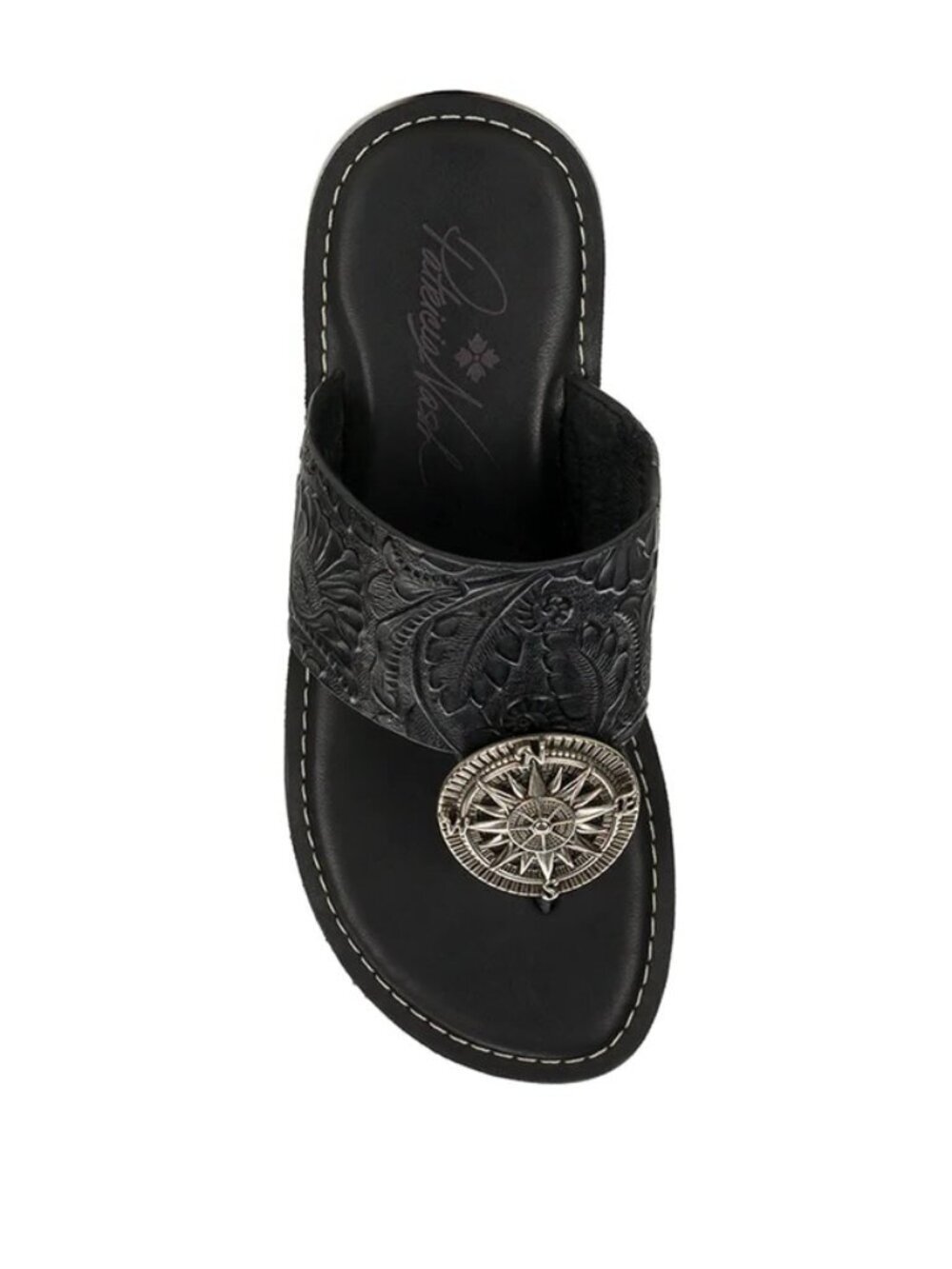 Patricia Nash Niki Compass Medallion Sandal 100% Tooled Leather in Black 6M